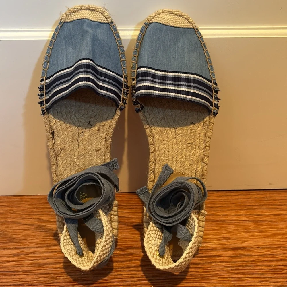 J Crew Factory Striped Lace-Up Espadrille Flats in Chambray